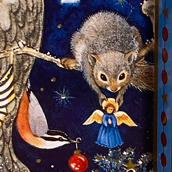 Vintage Cherub Treehouse Christmas Metal Tray Judith Ann Griffith print 90s - Picture 7 of 16